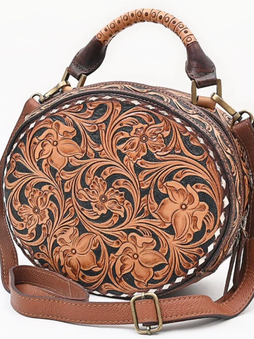 American Darling Western Bloom Tooled Crossbody Leather Canteen Bag - Picture 4 of 7